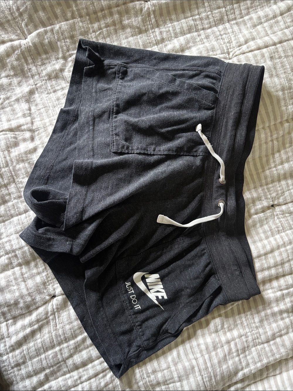 Nike dark grey Athletic Shorts with White Drawstring